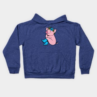 Pig in Rain Boots Kids Hoodie